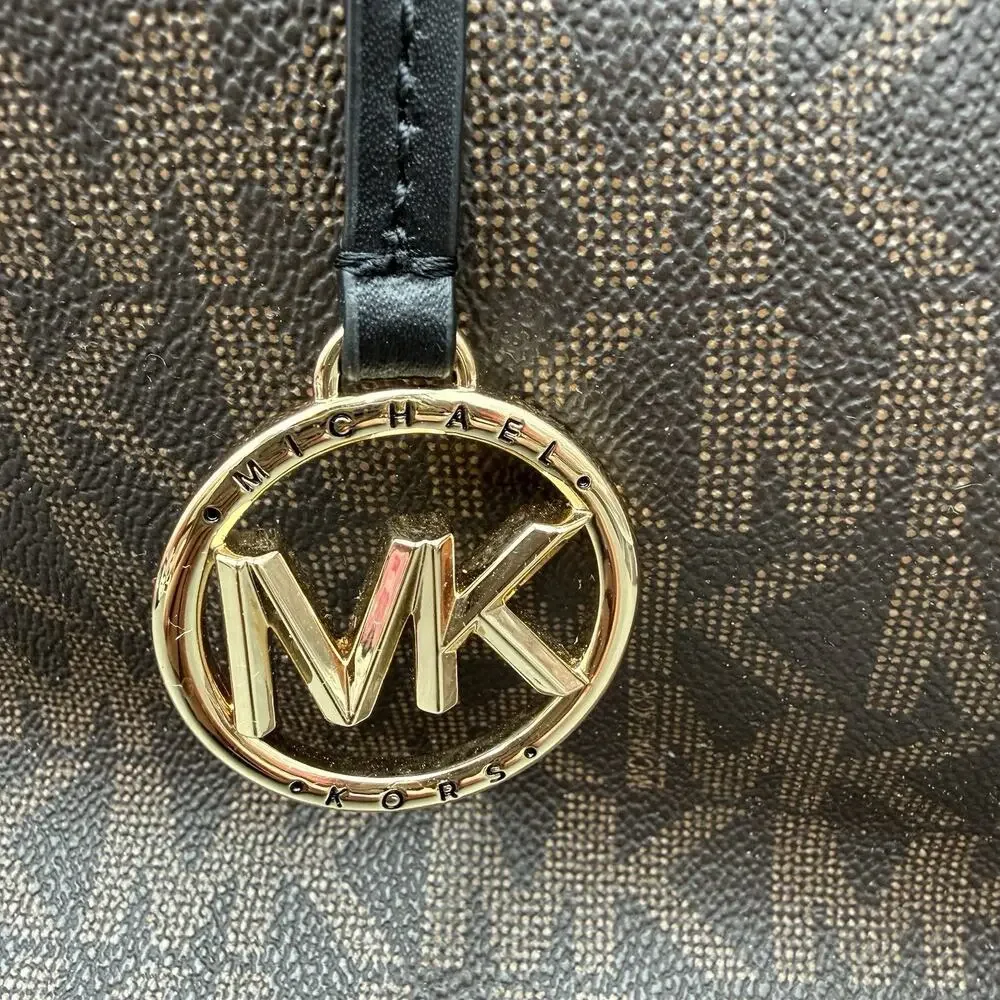 Michael Kors Jet Set Charm Large Brown Black Monogram Tote Bag Shoulder Purse
